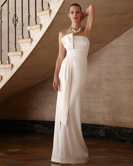  this bridal line features gorgeous asymmetrical satin gowns